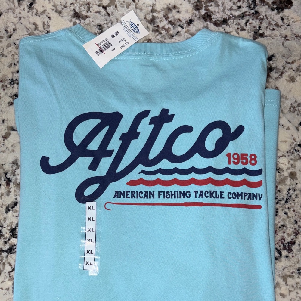 AFTCO Light Blue T-Shirt with Red and Navy Design